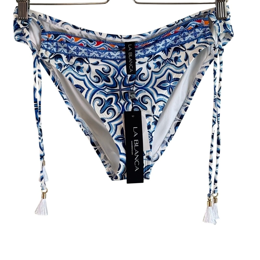 NEW La Blanca Beyond the Pacific Side Tie Hipster Bikini Bottom 10 LB5RN94